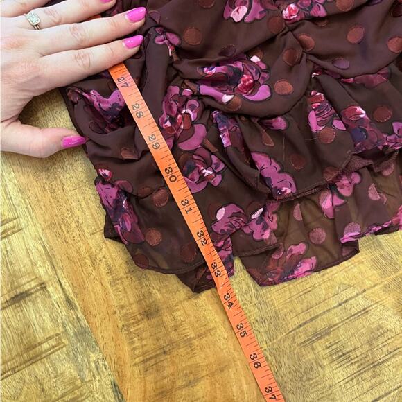 ASTR | Rosalee Floral Mini Dress Small Burgundy Ruched Long Sleeve Dark Romantic - Picture 16 of 16